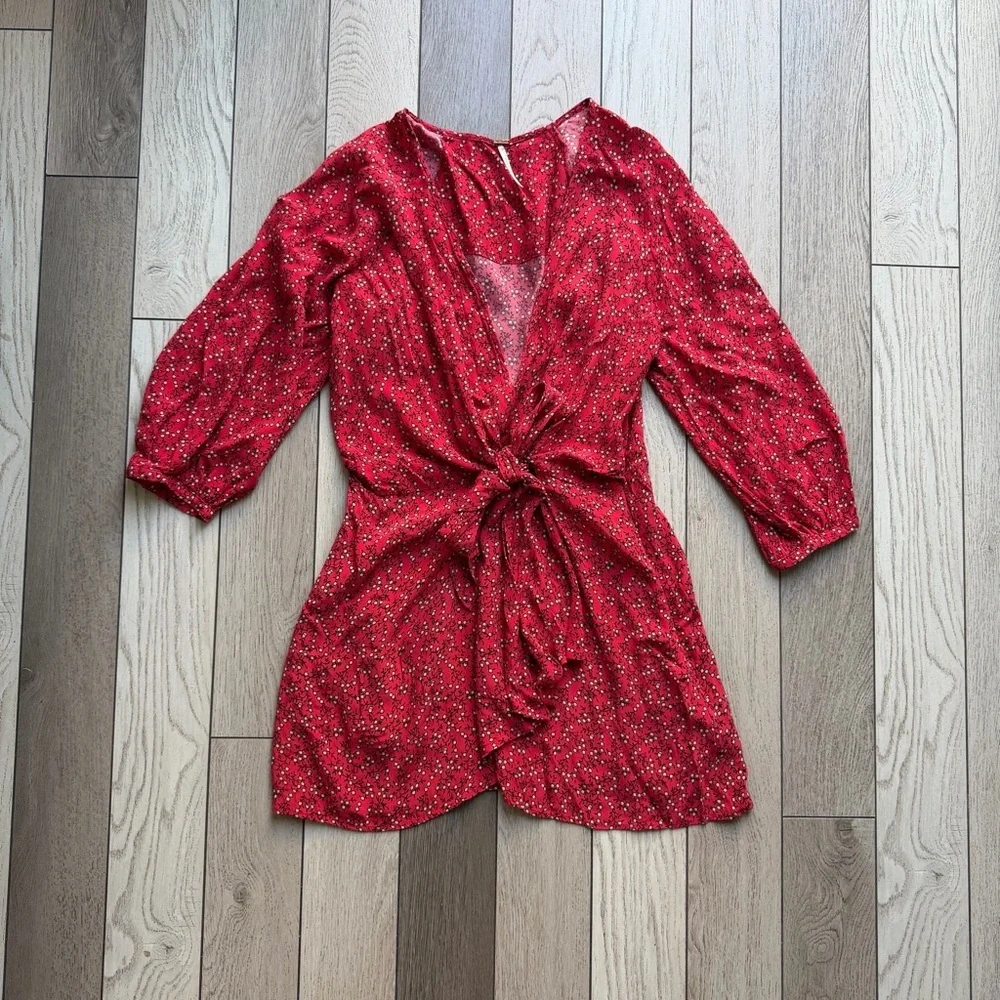 Free People Clara Floral Wrap red Dress - Women size M